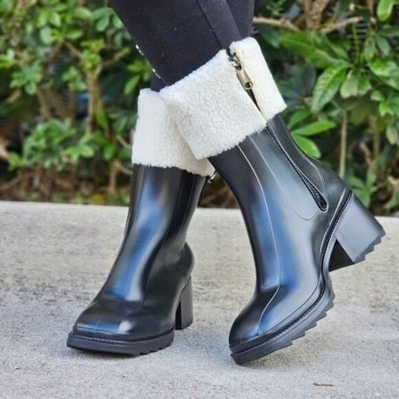 Women's Chunky Block Heel Ankle Boots Black Color - Picture 2 of 5